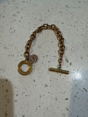 Coach Gold-Tone Chain Toggle Bracelet with Pavé Charm